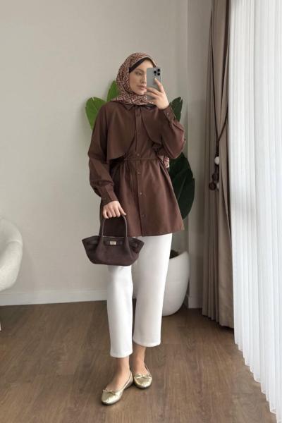 Almeda Pelerin Gömlek  Kahverengi