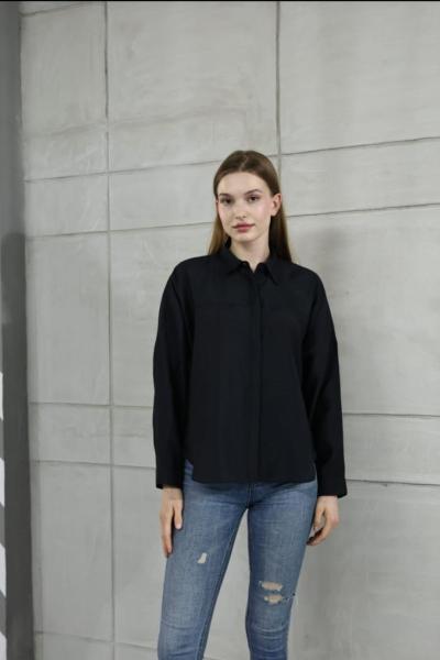 Arkası düğme detaylı uzun kollu gömlek Siyah