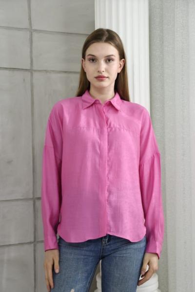 Arkası dügme detaylı uzun kollu gömlek Pembe