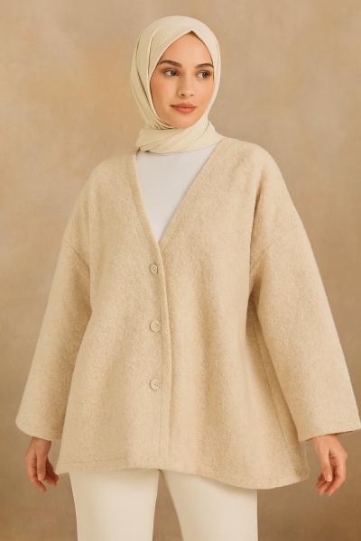 Asimetrik düğmeli ceket Krem
