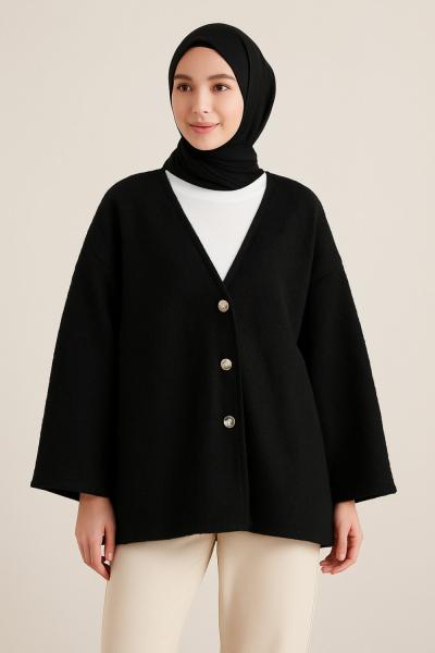 Asimetrik düğmeli ceket Siyah