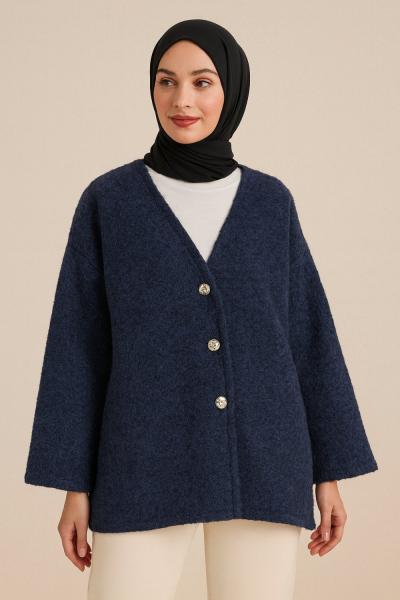 Asimetrik düğmeli ceket Lacivert