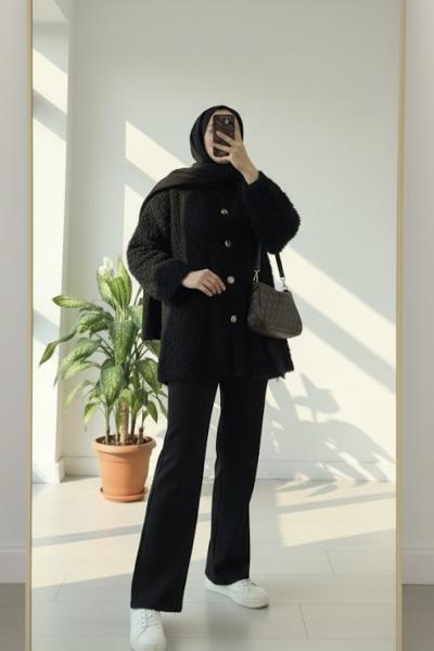 Atkılı Maxmara Ceket Siyah