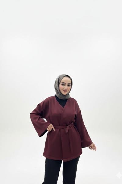 Aura kuşaklı ceket Bordo