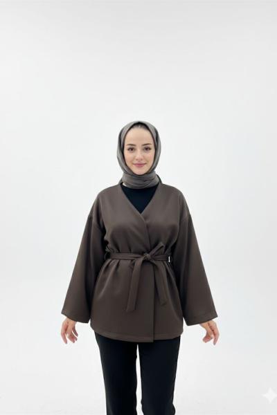 Aura kuşaklı ceket Kahverengi