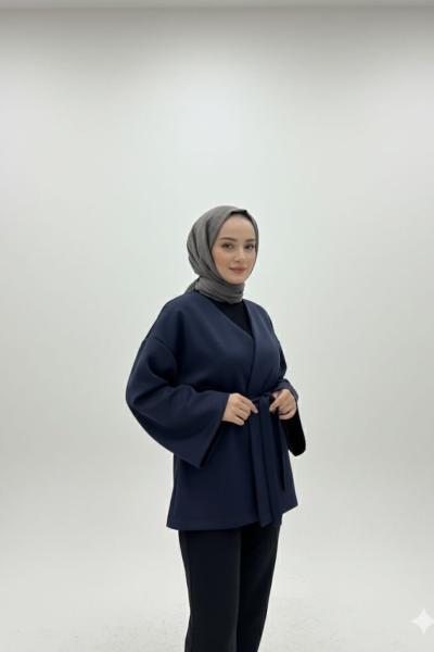 Aura kuşaklı ceket Lacivert
