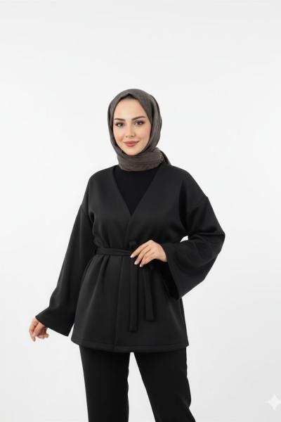 Aura kuşaklı ceket Siyah