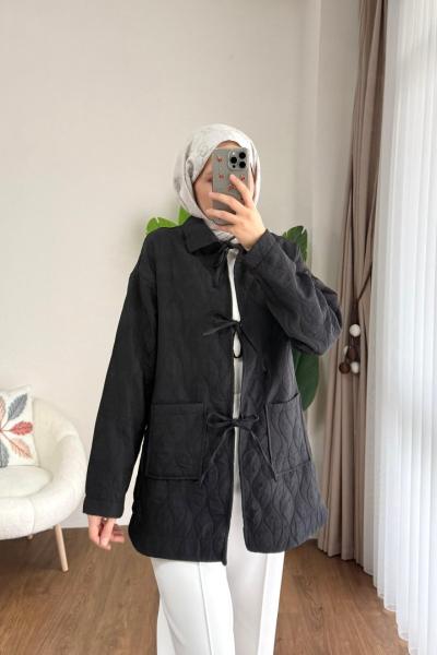 Bağcıklı kapitone Siyah