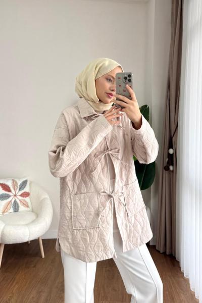 Bağcıklı kapitone Krem