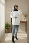 Balon kol sweatshirt Beyaz