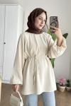 Balon Kol Belden Bağlamalı Gömlek Krem
