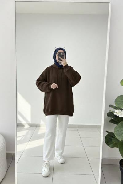 Basic Oversıze Sweatshirt Kahverengi