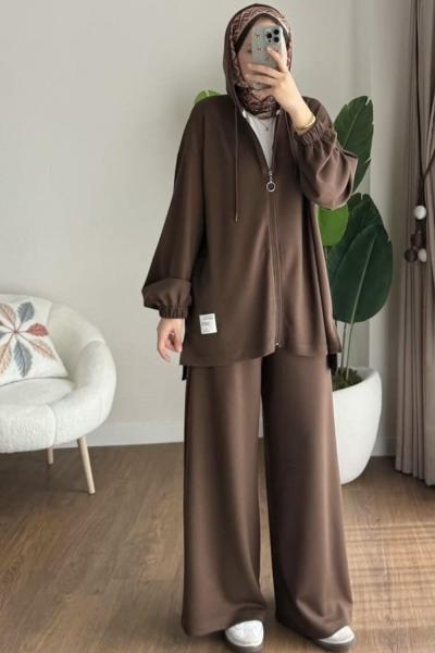 Basic Oysho fermuarlı takım Kahverengi
