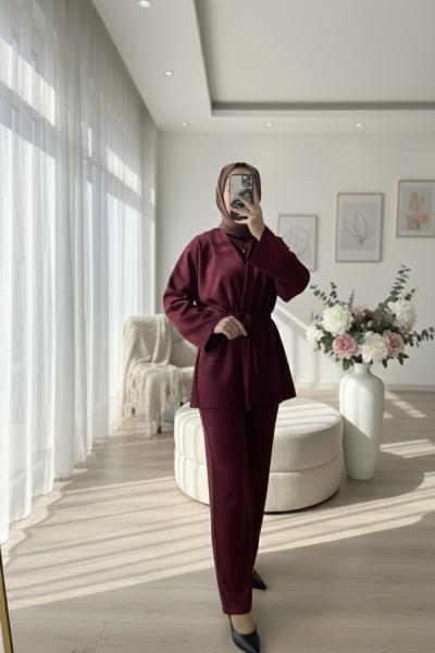 Belden büzgülü scuba takım Bordo