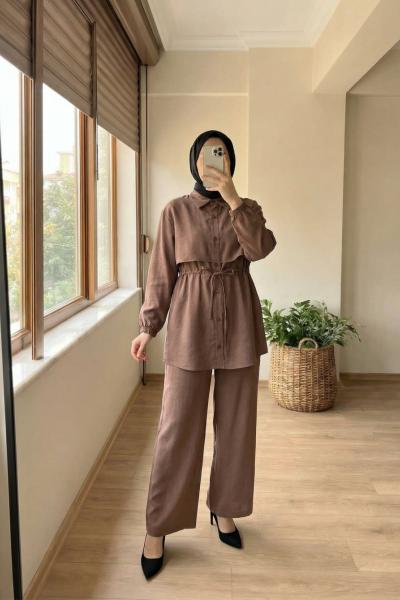 Belden Büzgülü Takım Kahverengi