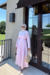 Belden piliseli elbise Pembe