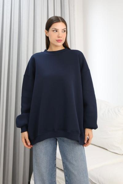 Bisiklet yaka oversize sweatshirt Lacivert