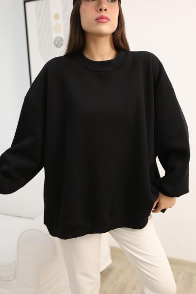 Bisiklet yaka oversize sweatshirt Siyah