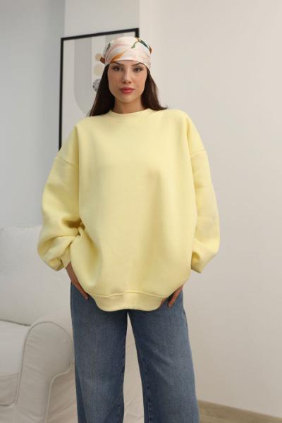 Bisiklet yaka oversize sweatshirt Sarı