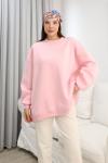 Bisiklet yaka oversize sweatshirt Pembe