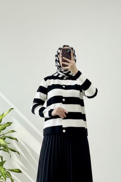 Breton çizgili hırka Siyah