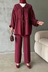 Büzgülü tencel takım Bordo