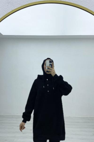 Casual çıtçıtlı sweatshirt Siyah