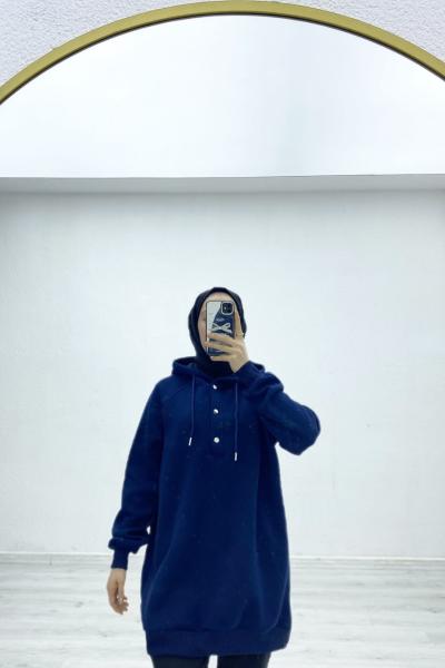 Casual çıtçıtlı sweatshirt Lacivert