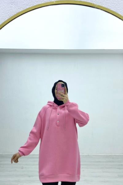 Casual çıtçıtlı sweatshirt Pembe