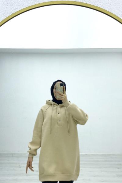 Casual çıtçıtlı sweatshirt Bej