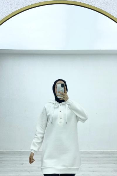 Casual çıtçıtlı sweatshirt Beyaz