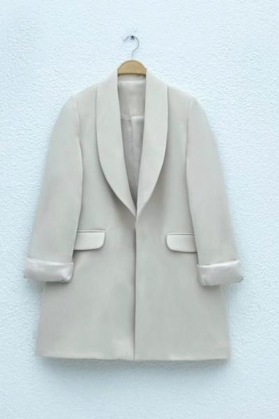 Cepli blazer ceket Krem
