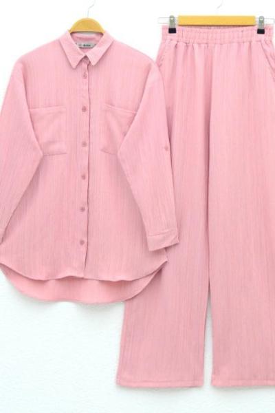 Çift cepli alt üst takım Gül