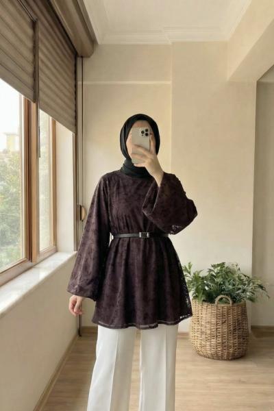 Çıtır Desenli Gömlek Kahverengi