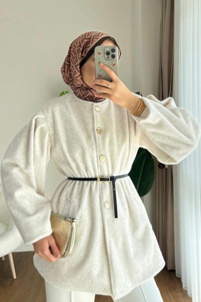 Düğmeli tay tüyü ceket Krem