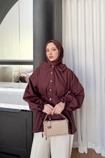 Fırfır Detaylı Gömlek Bordo