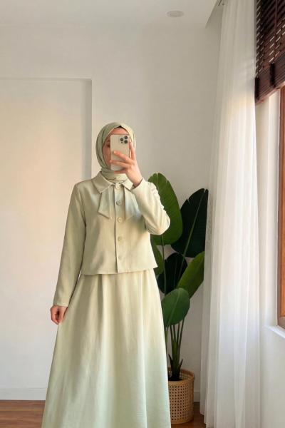 Fiyonk Görünümlü Etek Takım Mint Yeşili