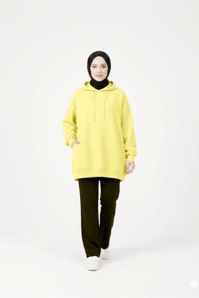 Gizli cepli salaş sweatshirt Sarı