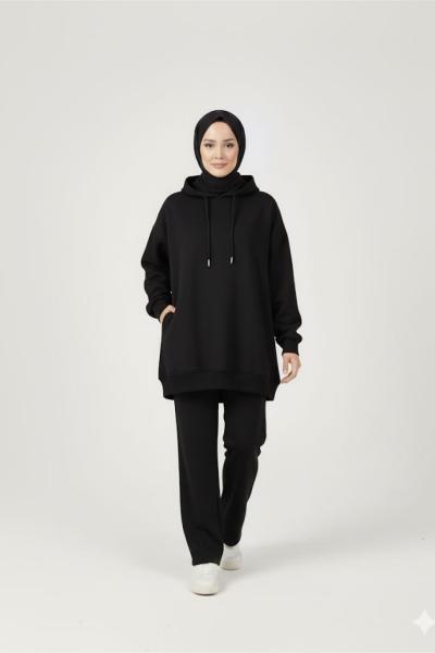 Gizli cepli salaş sweatshirt Siyah