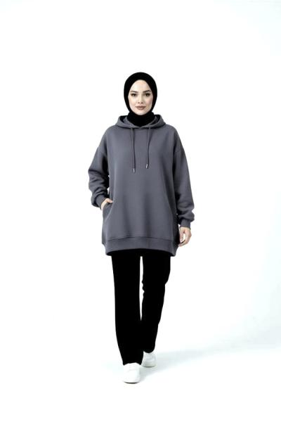 Gizli cepli salaş sweatshirt Antrasit