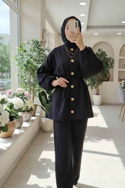 Gold düğmeli scuba takım Siyah