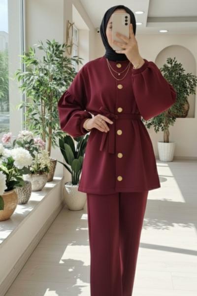 Gold düğmeli scuba takım Bordo