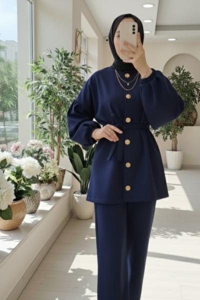 Gold düğmeli scuba takım Lacivert
