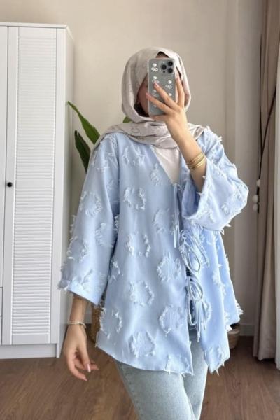 İp detaylı kimono Bebe Mavisi