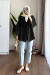 İp detaylı kimono Siyah