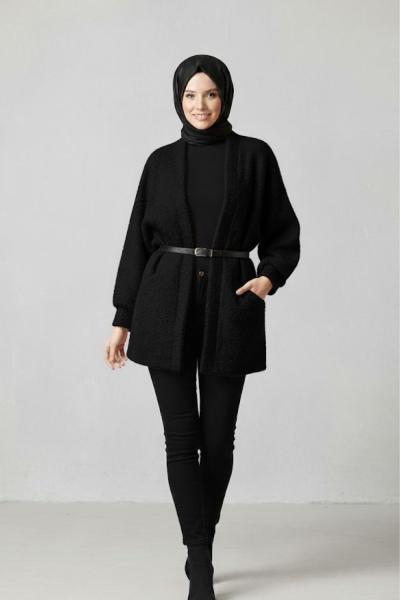 Kemerli buklet ceket Siyah