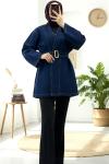 Kemerli Denim Ceket Lacivert