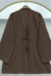 Keten bağcıklı kimono Kahverengi