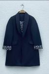 Leopar astarlı blazer ceket Siyah
