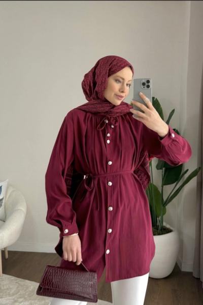 Loysa Belden Bağlamalı Gömlek Bordo